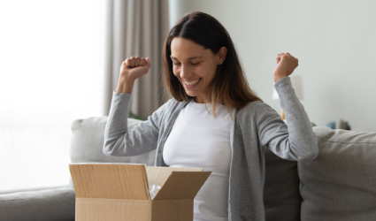 woman looking in box